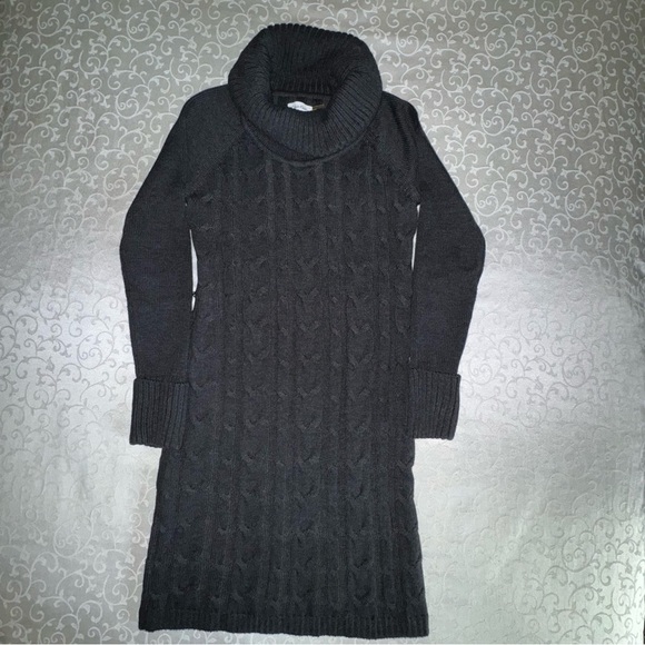 Calvin Klein Charcoal Grey Cowl Neck Belted Cable Knit Sweater Dress - Picture 10 of 16